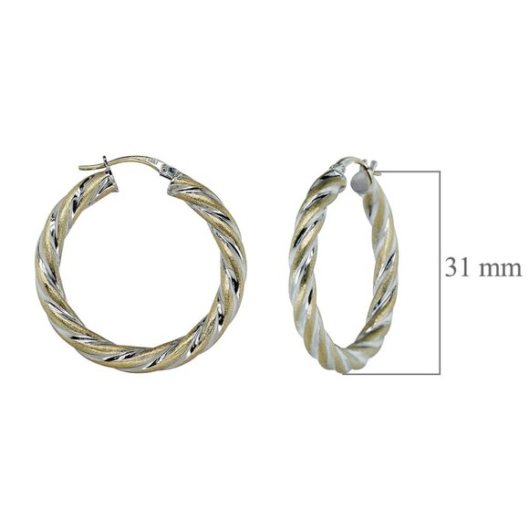 Round Twisted Hoop Earrings 14K Two-Tone Gold Made in Italy - Picture 4 of 4